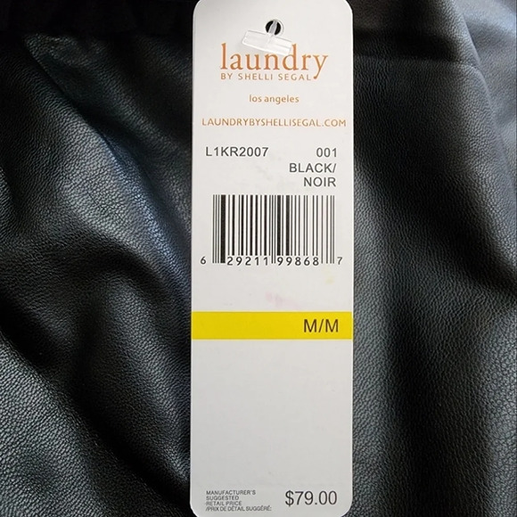 Laundry By Shelli Segal Black Mini Faux Leather Skirt Smocked  Waist Size Medium - Picture 9 of 12